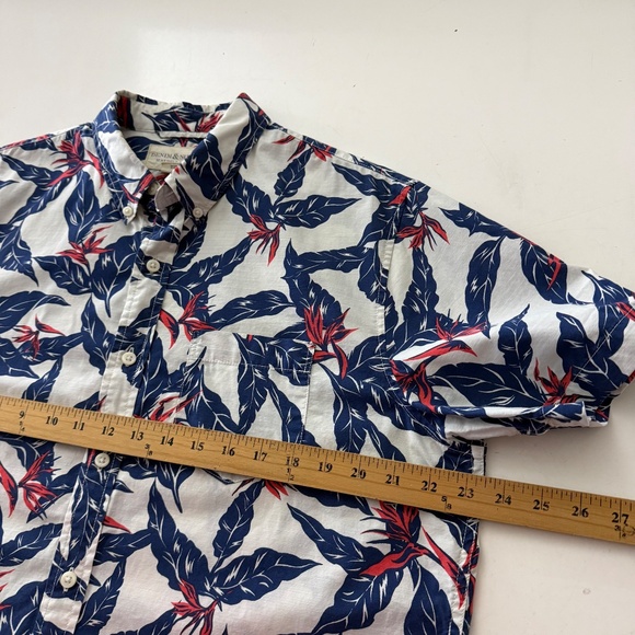 Denim & Supply Ralph Lauren White Blue Tropical Leaf Casual Button Shirt LARGE - Picture 5 of 6